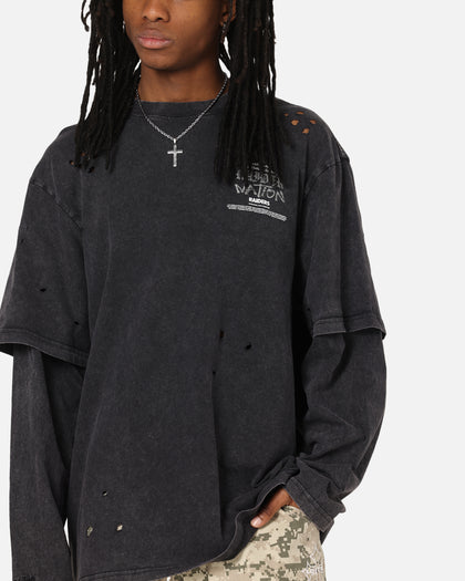 Mitchell & Ness Las Vegas Raiders Chromed Mock Long Sleeve T-Shirt Faded Black