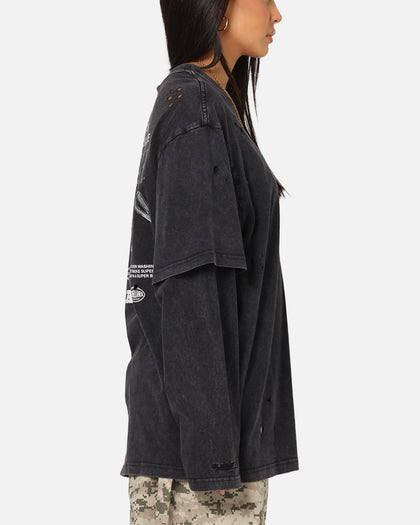 Mitchell & Ness Las Vegas Raiders Chromed Mock Long Sleeve T-Shirt Faded Black