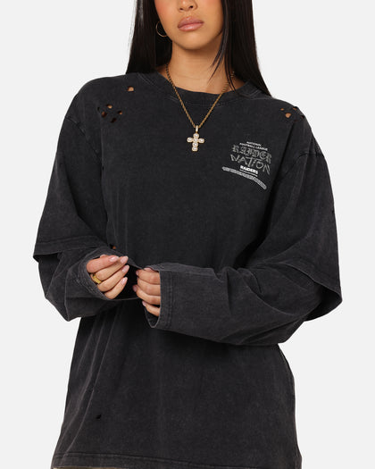 Mitchell & Ness Las Vegas Raiders Chromed Mock Long Sleeve T-Shirt Faded Black