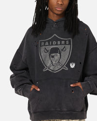 Mitchell & Ness Las Vegas Raiders Distressed Rhinestone Logo Hoodie Faded Black