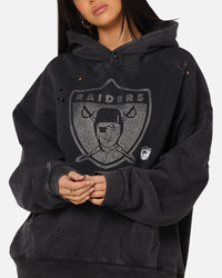Mitchell & Ness Las Vegas Raiders Distressed Rhinestone Logo Hoodie Faded Black