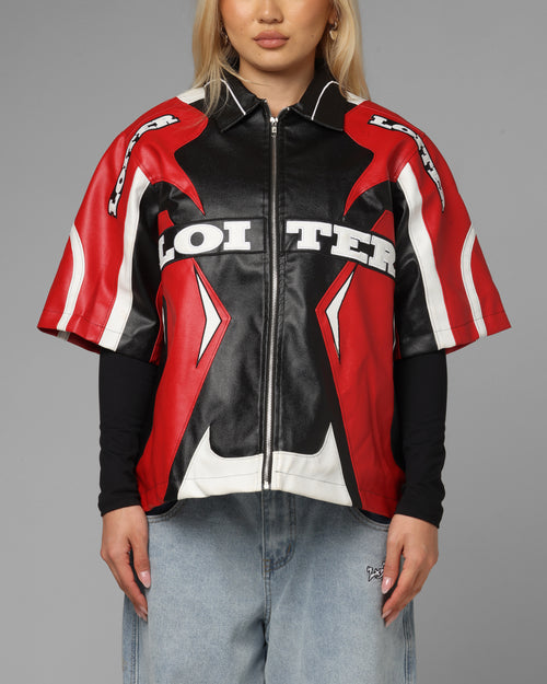 Loiter Racer Vegan Leather Shirt Red/Black