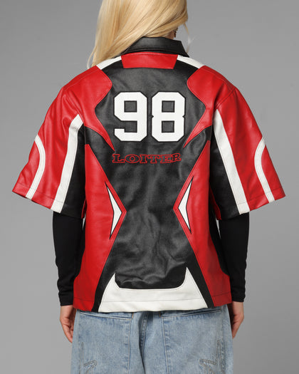 Loiter Racer Vegan Leather Shirt Red/Black