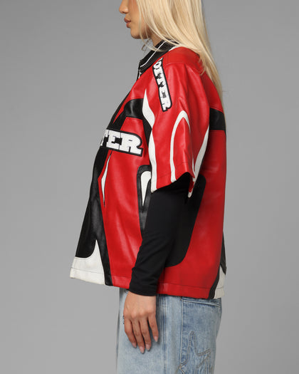 Loiter Racer Vegan Leather Shirt Red/Black