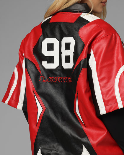 Loiter Racer Vegan Leather Shirt Red/Black
