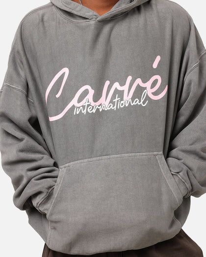 Carre International Script Hoodie Washed Charocal