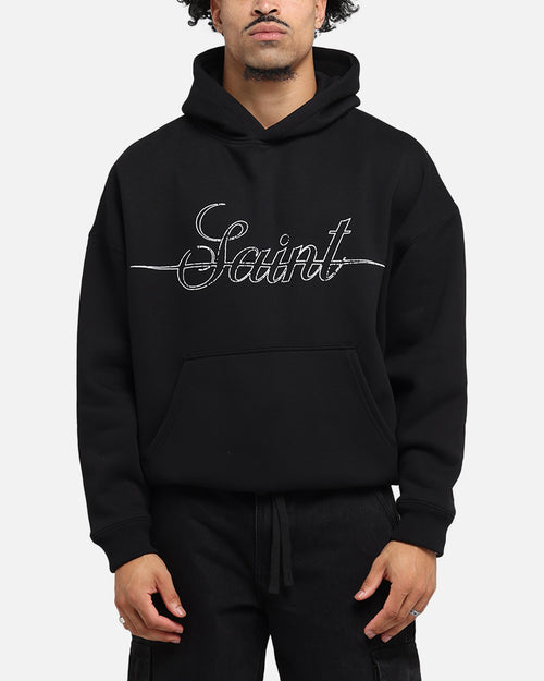 Saint Morta Cursive Boxy Hoodie Black