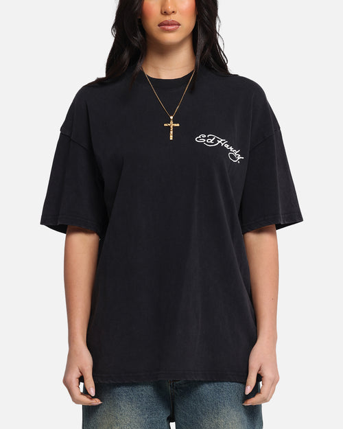 Ed Hardy Catcher T-Shirt Black Acidwash
