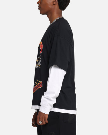 G N Roses Roses Layered Long Sleeve T-Shirt Black Wash