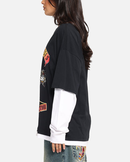 G N Roses Roses Layered Long Sleeve T-Shirt Black Wash