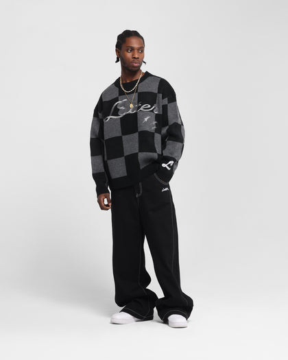 Loiter Checker Knit Sweater Black/Grey