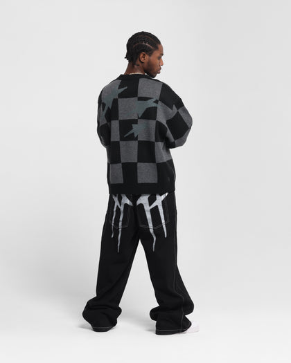 Loiter Checker Knit Sweater Black/Grey