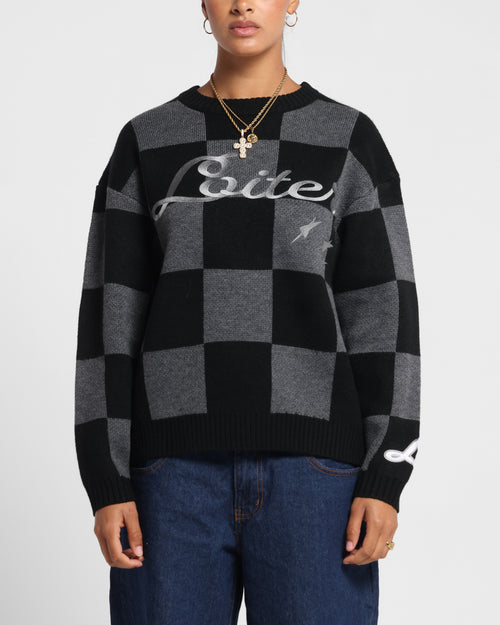 Loiter Checker Knit Sweater Black/Grey