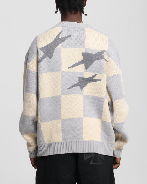 Loiter Checker Knit Sweater Grey/Off White