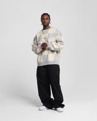 Loiter Checker Knit Sweater Grey/Off White