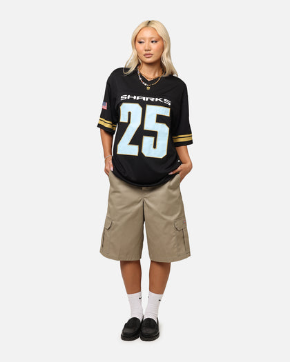 Bleacher Athletic Cronulla Sutherland Sharks NRL 2025 Las Vegas Round Grid Iron T-Shirt Official Team Colour