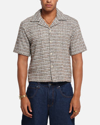 XXIII Boucle Tweed Crop Button Up Shirt Cream/Brown