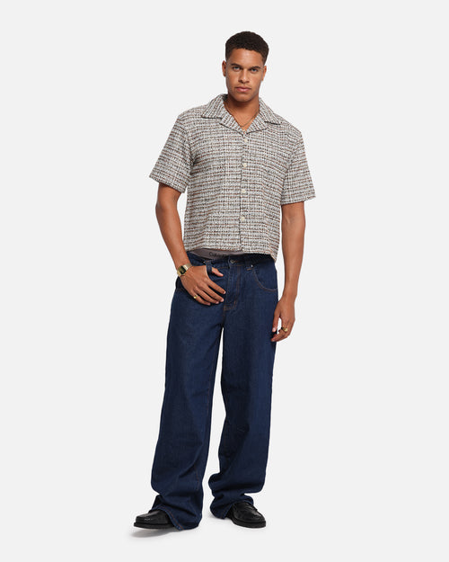 XXIII Boucle Tweed Crop Button Up Shirt Cream/Brown