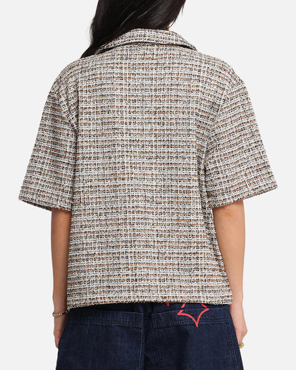 XXIII Boucle Tweed Crop Button Up Shirt Cream/Brown