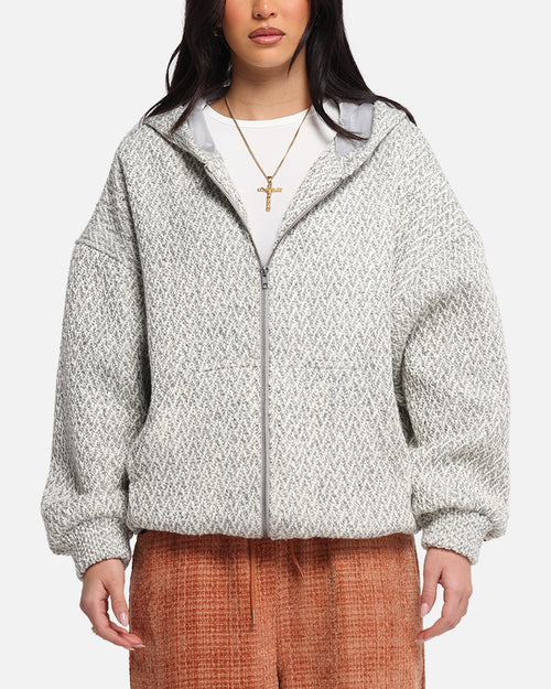 XXIII Boucle Tweed Zip Hoodie Grey Marle