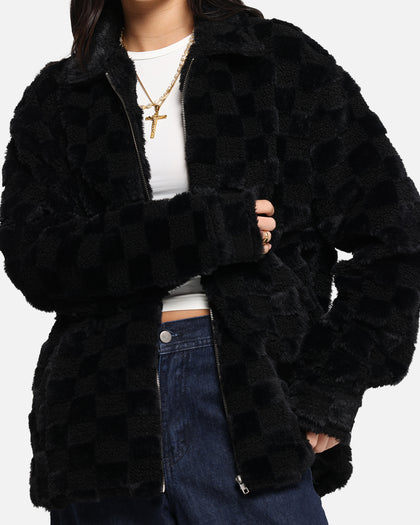 XXIII Checkerboard Fur Jacket Black