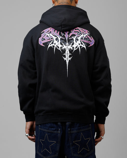 Loiter Tribal Skull Zip Up Hoodie Black