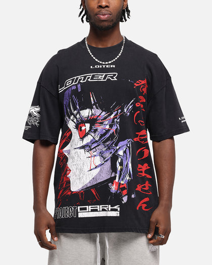 Loiter Cybernetics Vintage T-Shirt Black Acidwash