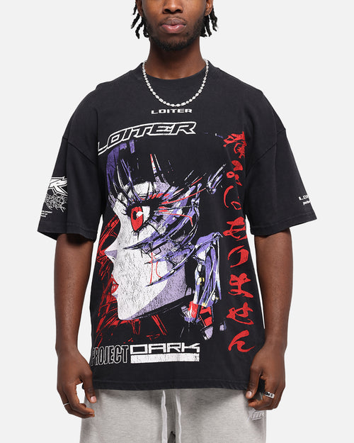Loiter Cybernetics Vintage T-Shirt Black Acidwash