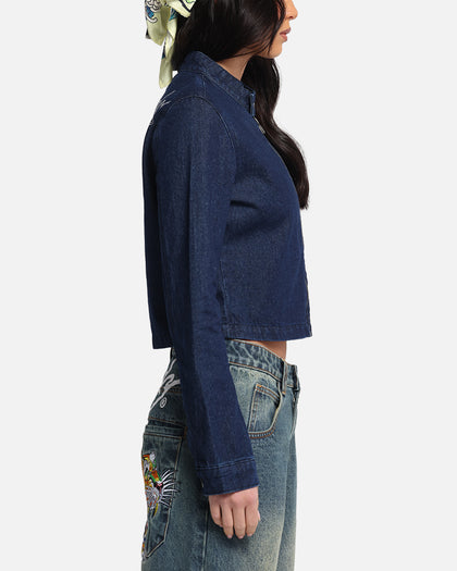 Ed Hardy Women's Cropped Denim Biker Jacket Indigo Denim