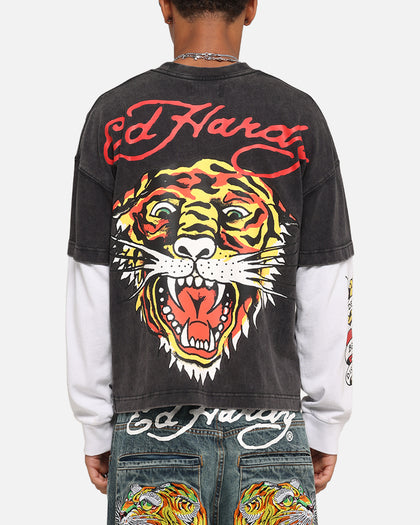 Ed Hardy Tiger Layered Long Sleeve T-Shirt Black