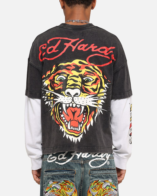 Ed Hardy Tiger Layered Long Sleeve T-Shirt Black