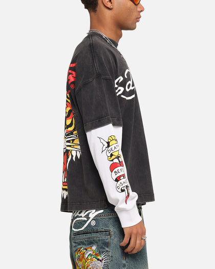 Ed Hardy Tiger Layered Long Sleeve T-Shirt Black