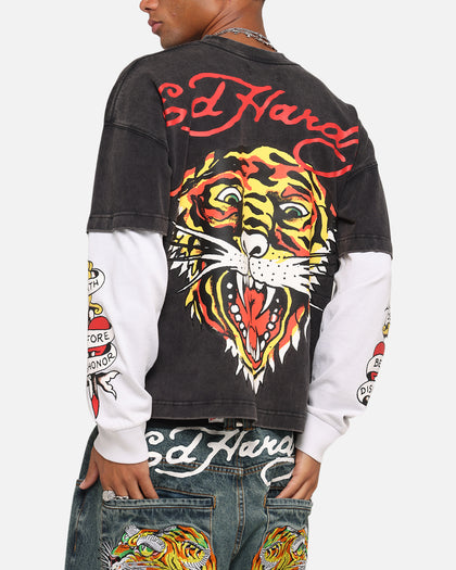 Ed Hardy Tiger Layered Long Sleeve T-Shirt Black