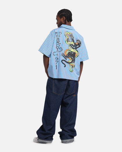 Ed Hardy Panther Button-Up Shirt Blue