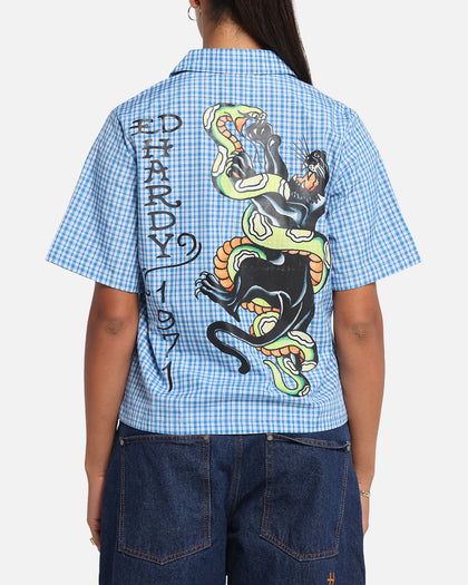 Ed Hardy Panther Button-Up Shirt Blue