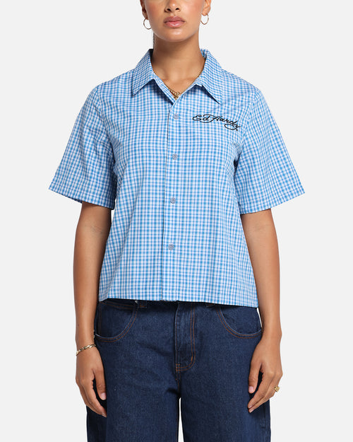 Ed Hardy Panther Button-Up Shirt Blue