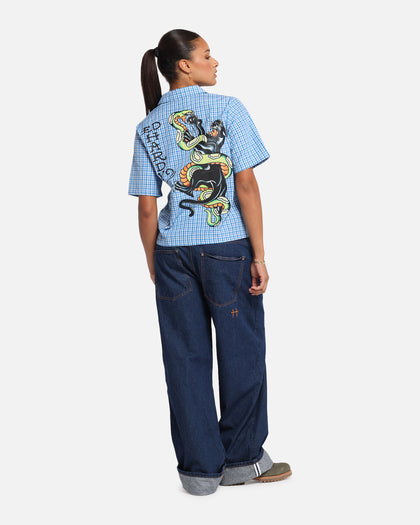 Ed Hardy Panther Button-Up Shirt Blue