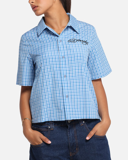 Ed Hardy Panther Button-Up Shirt Blue