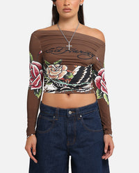 Ed Hardy Women's Eagle Long Sleeve T-Shirt Brown