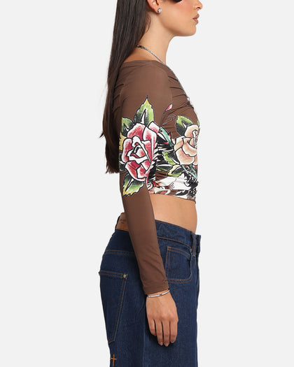 Ed Hardy Women's Eagle Long Sleeve T-Shirt Brown