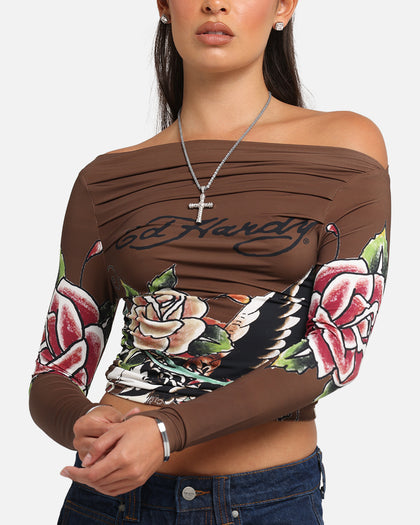 Ed Hardy Women's Eagle Long Sleeve T-Shirt Brown