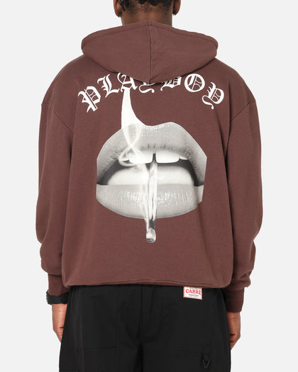 Playboy Gothic Mono Lips Hoodie Washed Brown