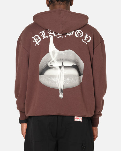 Playboy Gothic Mono Lips Hoodie Washed Brown
