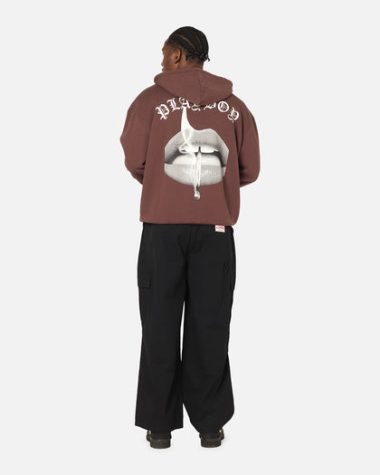 Playboy Gothic Mono Lips Hoodie Washed Brown