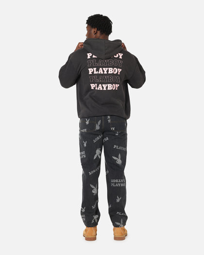 Playboy Stack Washed Hoodie Washed Black