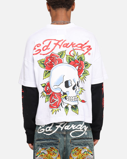 Ed Hardy Skull Layered Long Sleeve T-Shirt White