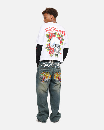 Ed Hardy Skull Layered Long Sleeve T-Shirt White