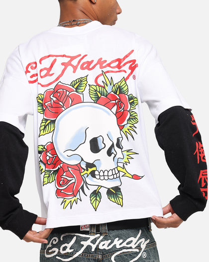 Ed Hardy Skull Layered Long Sleeve T-Shirt White