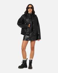 Ed Hardy Women's Vegan Leather Bomber Jacket Black