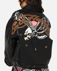 Ed Hardy Women's Vegan Leather Bomber Jacket Black